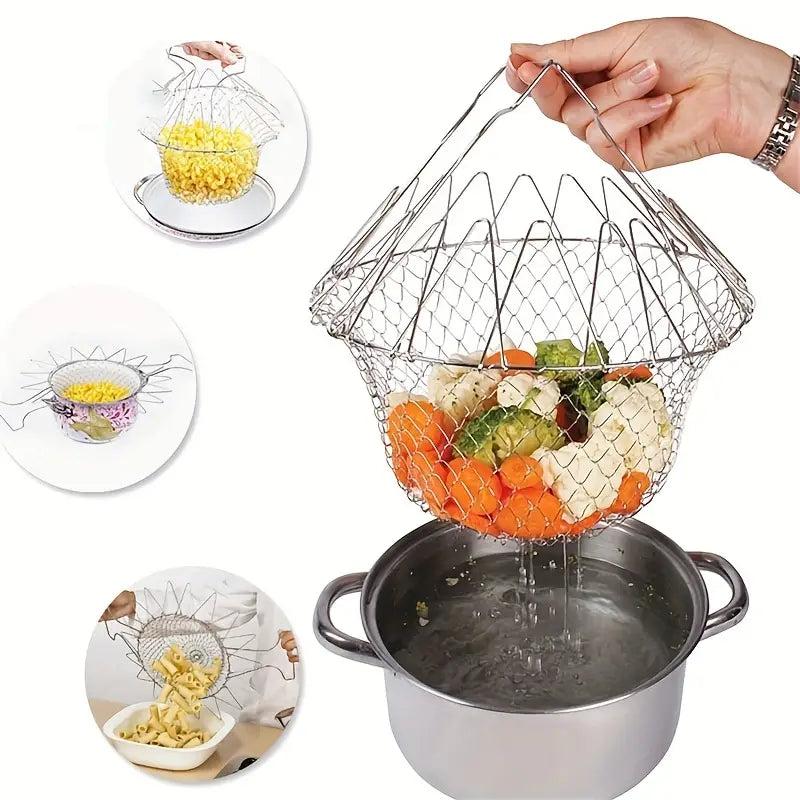 Panier de Friture Pliable en Acier Inoxydable - Filtre Multifonction