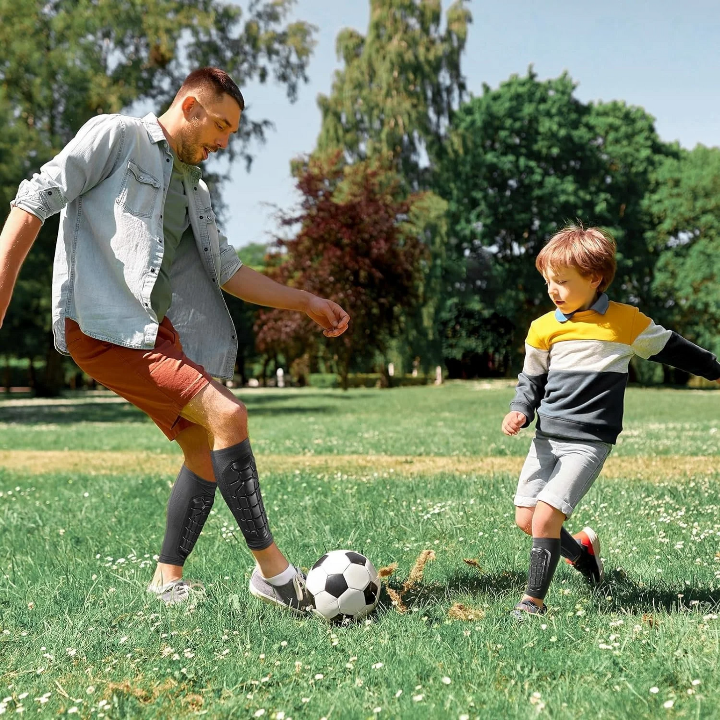 Manchons de protection tibiale haute performance - Technologie de compression et respirabilité optimisée pour sportifs